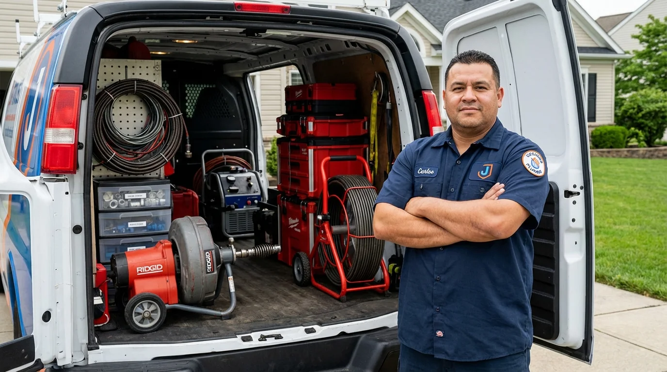 Professional drain cleaning equipment and Johns Plumbing LLC plumber in Darlington
