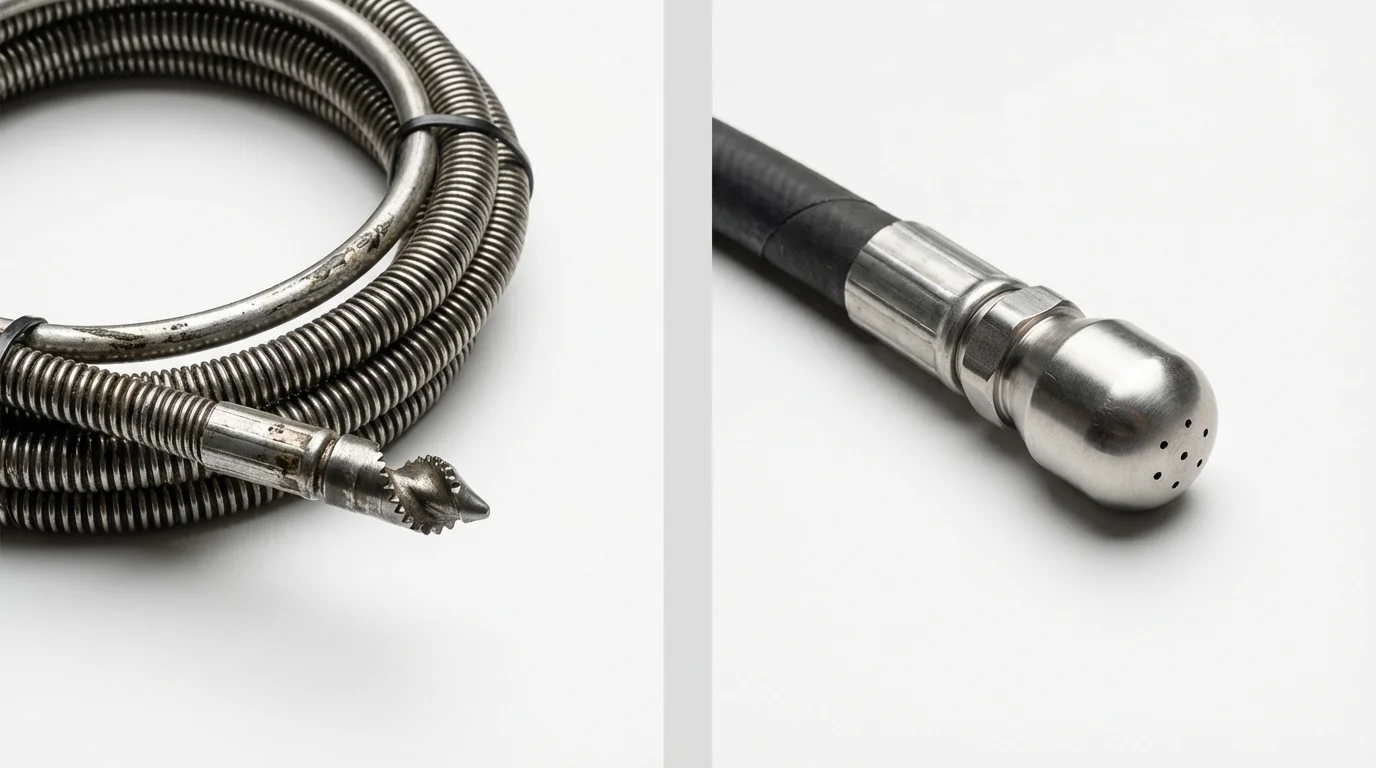 Drain snake cable and hydro jetting nozzle used for drain cleaning in Darlington, SC