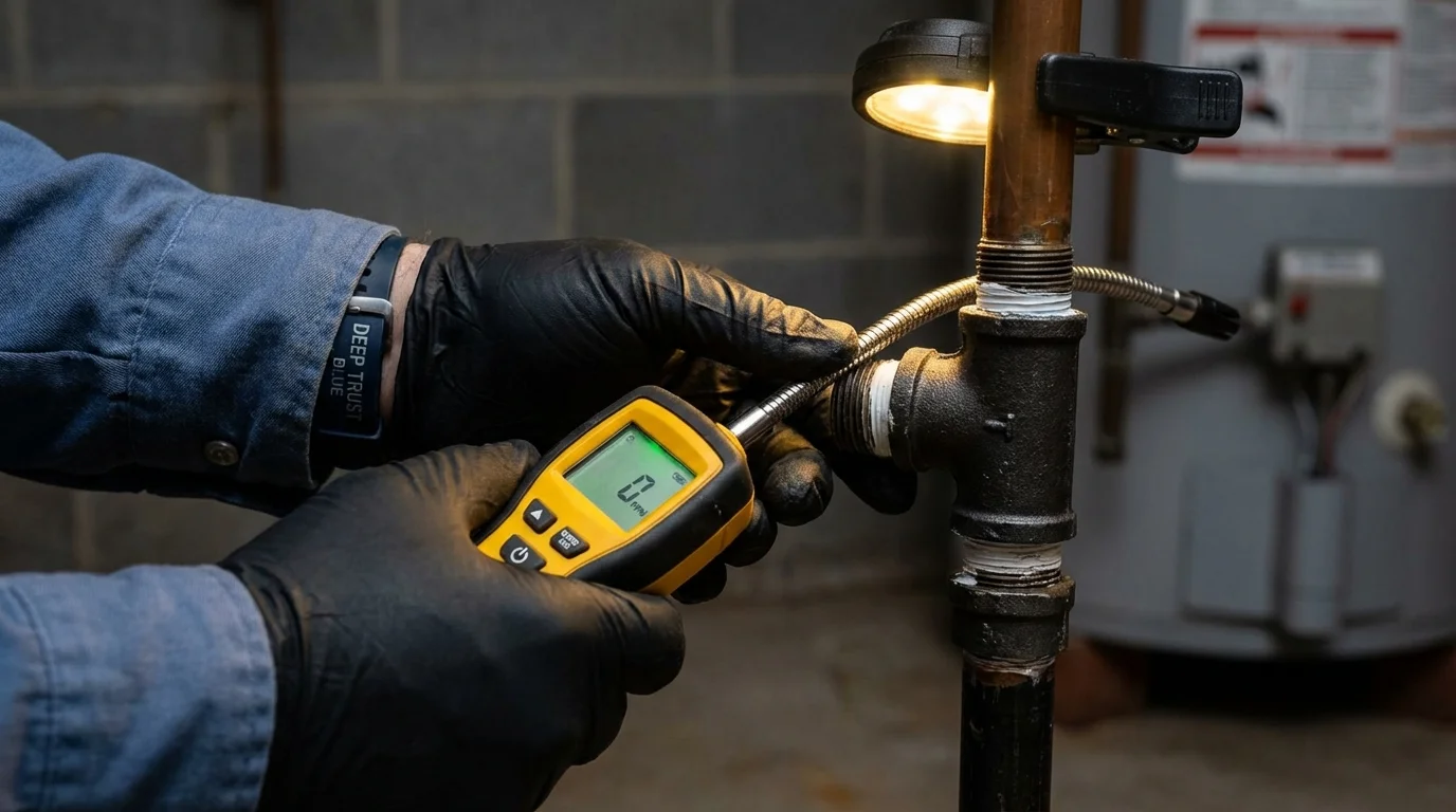 Gas leak detection with electronic sniffer by Johns Plumbing LLC in Darlington